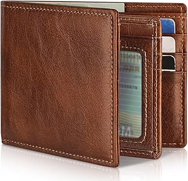 男性用本革二つ折り財布。RFID シールド付き、ID ポケット 1 個、カードスロット 13 個付き。